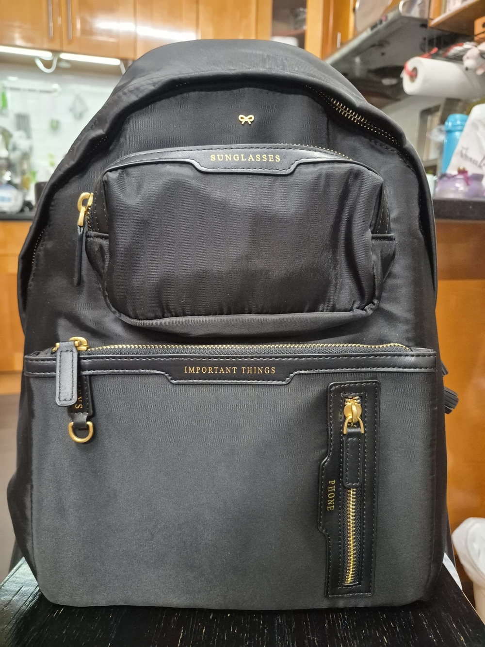 Black Women's Backpack with Labeled Front Pockets - Unbranded